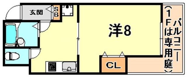 あゆみ六甲ハウス(1DK/2階)の間取り写真