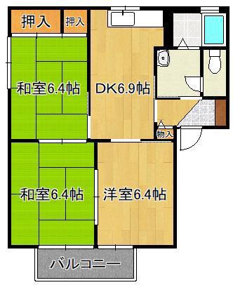 サープラス若久B棟(3DK/2階)の間取り写真