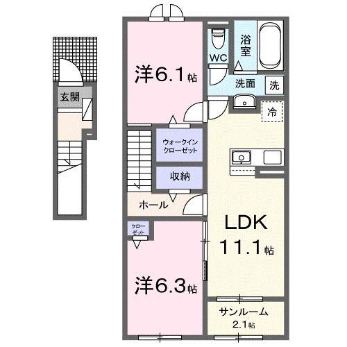 ラグジー B(2LDK/2階)の間取り写真