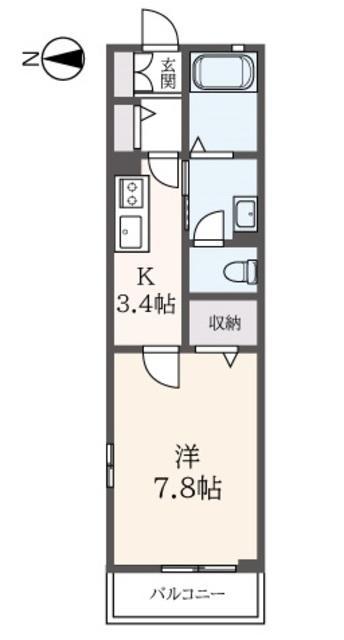 S・ロークス(1K/1階)の間取り写真