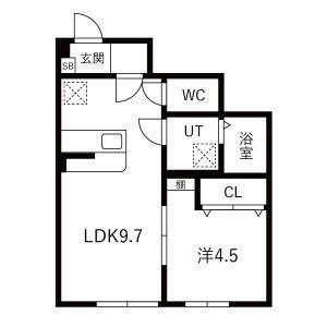REON北町(1LDK/1階)の間取り写真