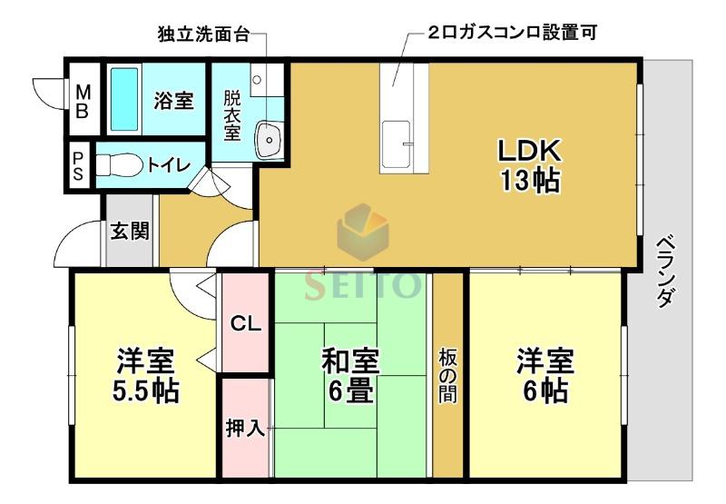 エスポワール笹部(3LDK/4階)の間取り写真