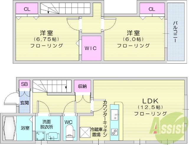 アムールⅠ(2LDK/1階)の間取り写真