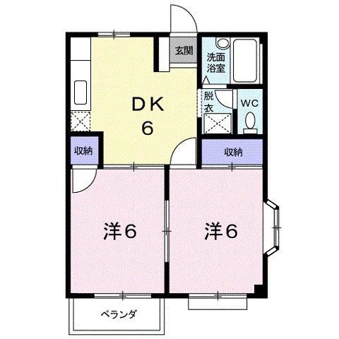 シャトレ仲(2DK/2階)の間取り写真