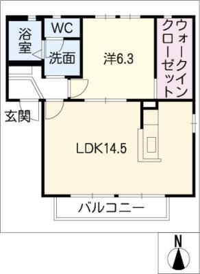 パイオニア A棟(1LDK/2階)の間取り写真