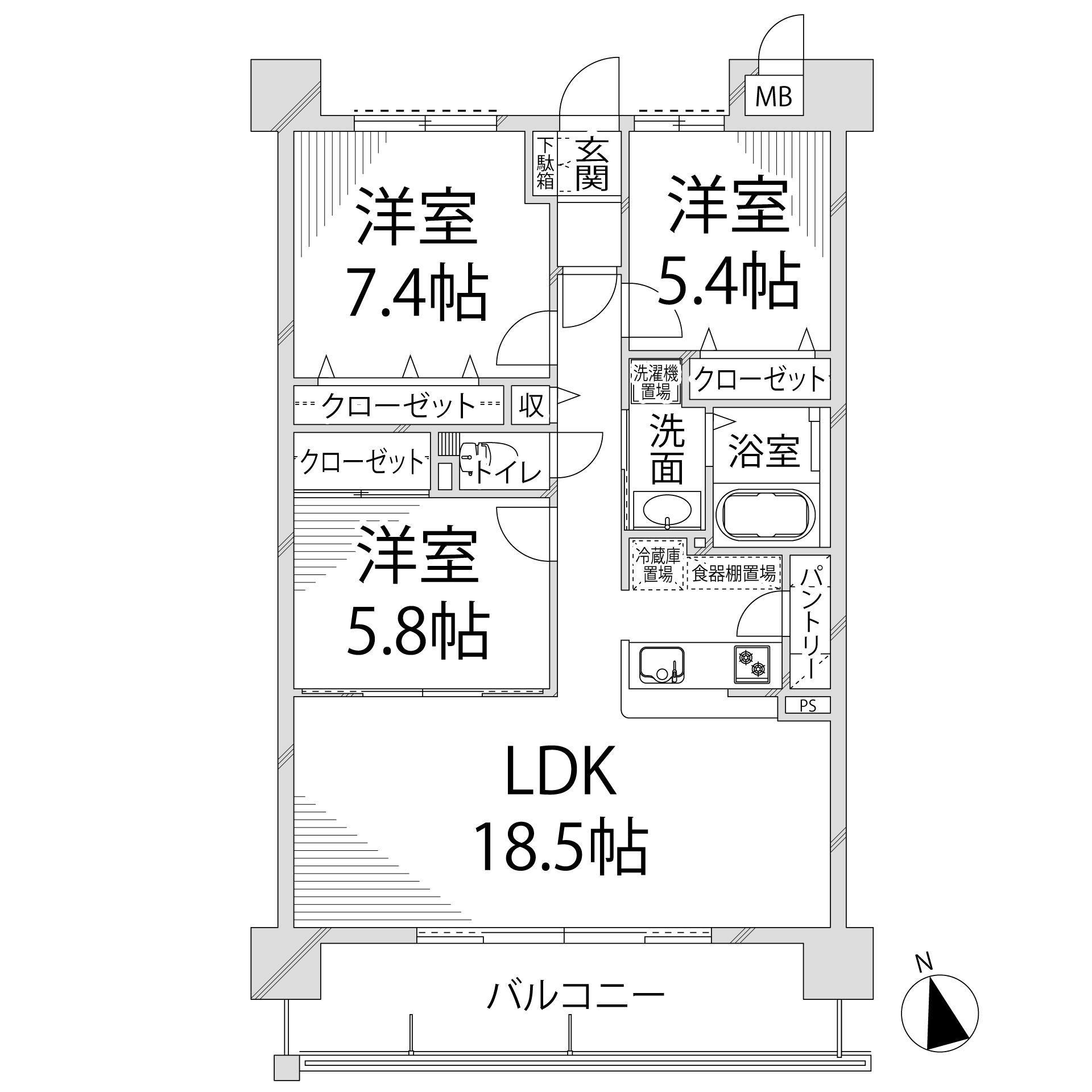 キャッスルコート田寺東(3LDK/7階)の間取り写真
