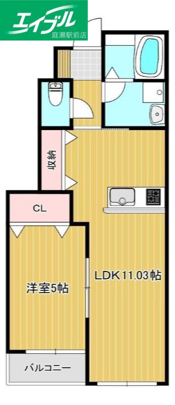 アイタウン庭瀬C棟(1LDK/1階)の間取り写真