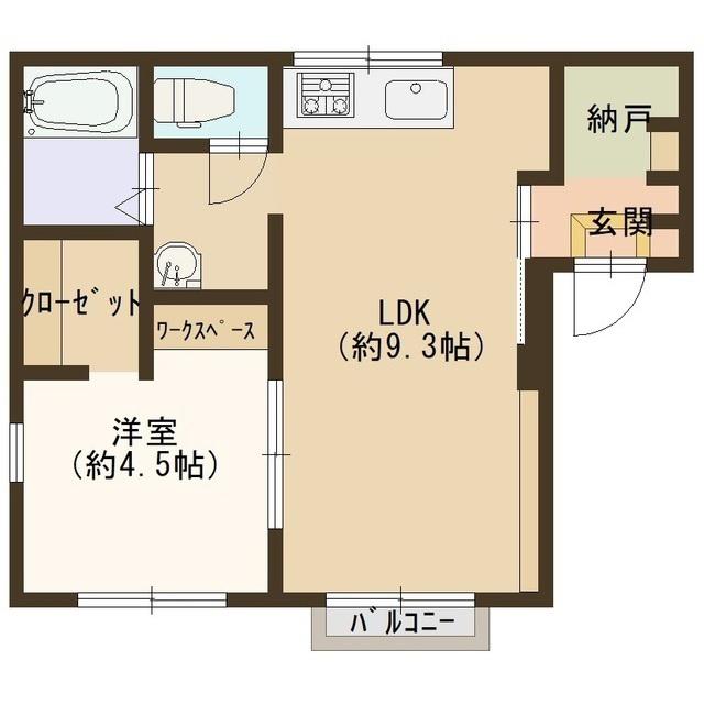 キタハイツ(1LDK/2階)の間取り写真