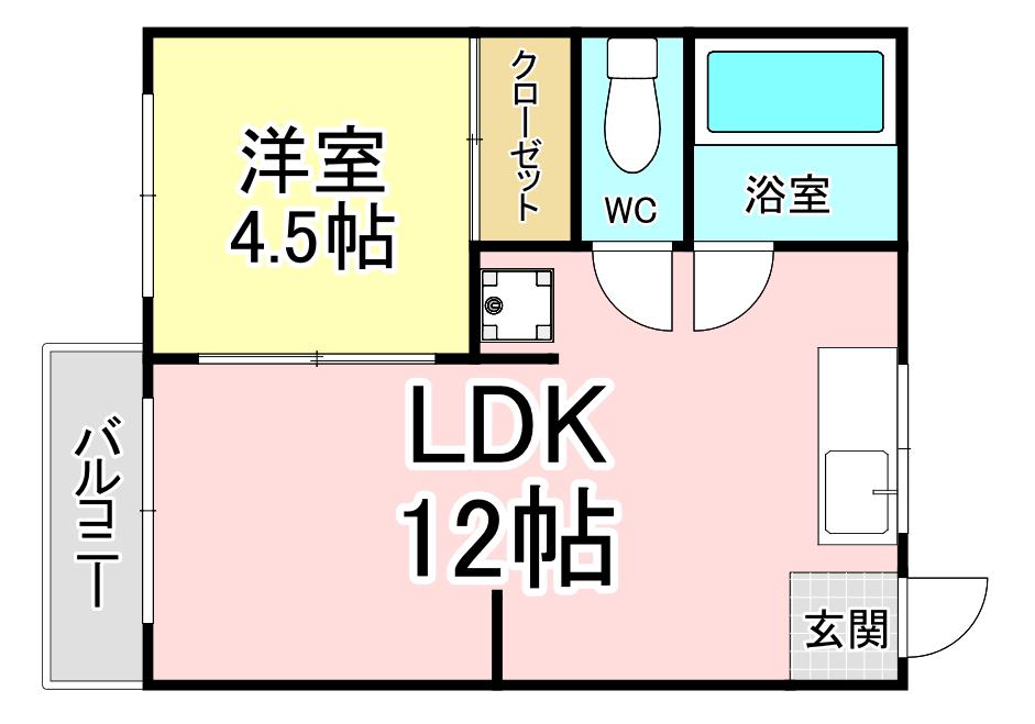徳永ハイツ(1LDK/2階)の間取り写真