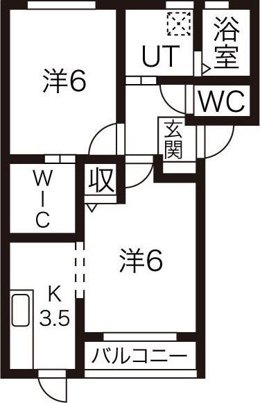 ラ・ヴィータB棟(2K/1階)の間取り写真