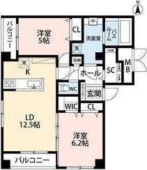 LALBA DI SECONDO(2LDK/5階)の間取り写真