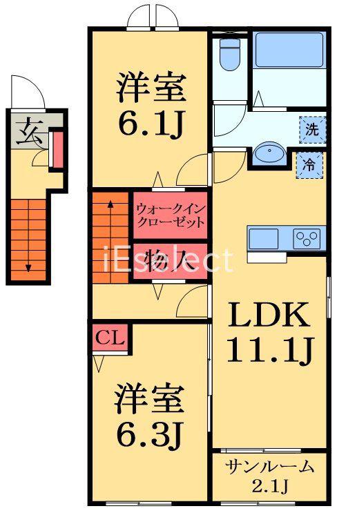 クレールA(2LDK/2階)の間取り写真