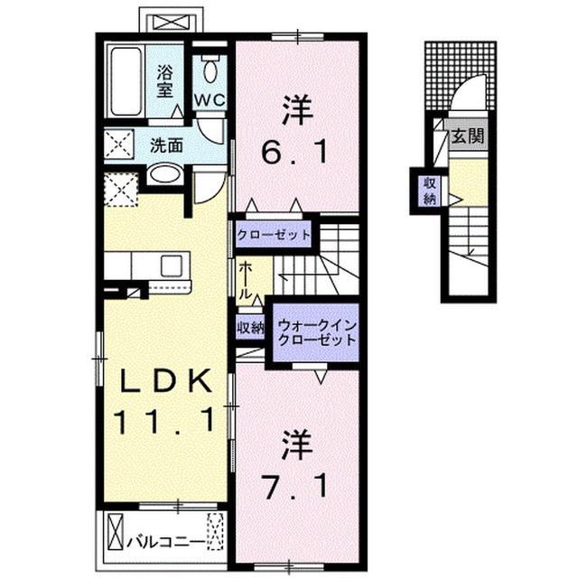 リバーウインド岩下B(2LDK/2階)の間取り写真