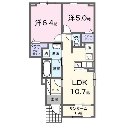 メア ヒュッゲ(2LDK/1階)の間取り写真