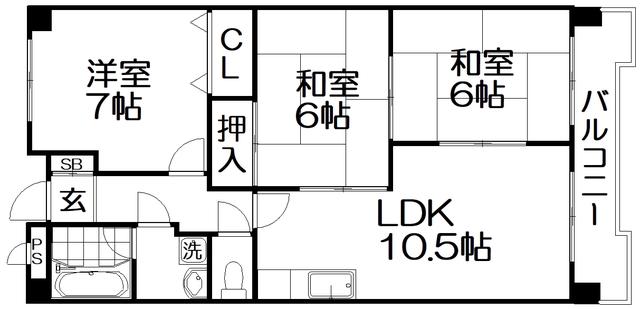 バーンフリート星田(3LDK/6階)の間取り写真