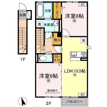 サンハートピア C棟(2LDK/2階)の間取り写真