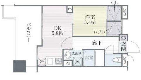 QREST博多東I(1DK/6階)の間取り写真