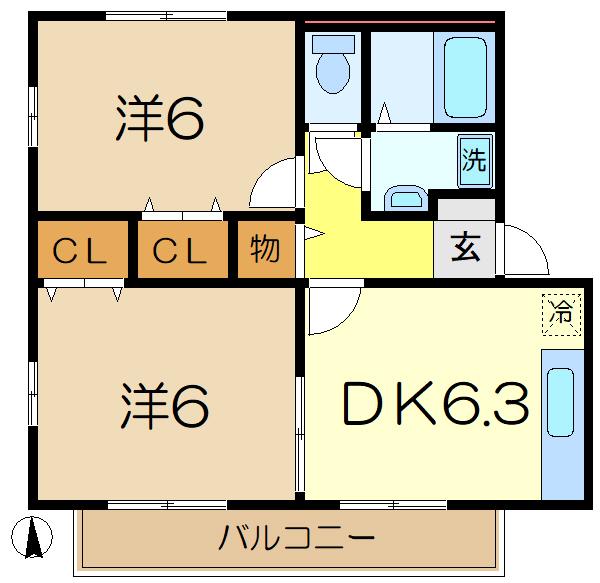 プレセアⅡ(2DK/2階)の間取り写真