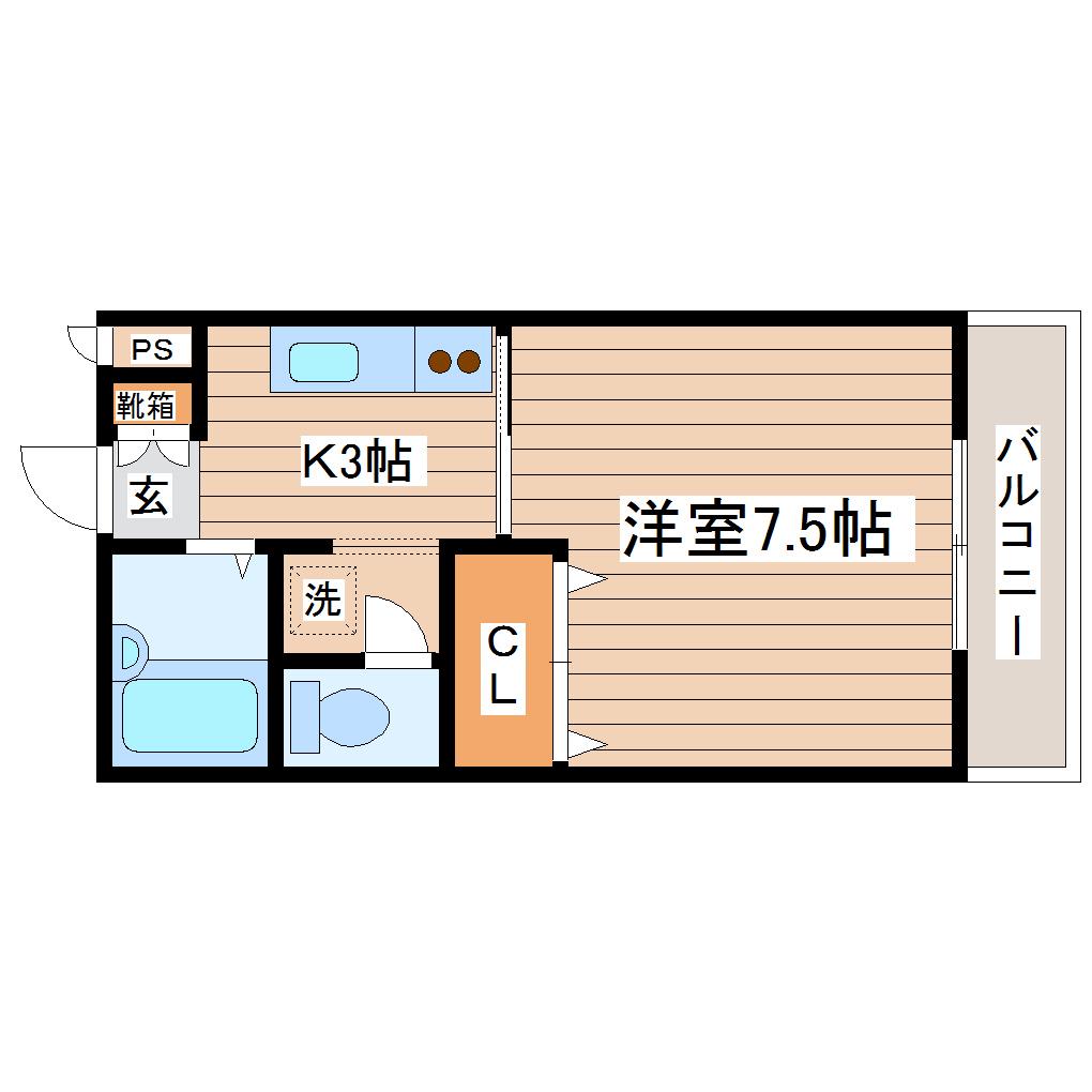 フォレスト連坊 壱番館(1K/1階)の間取り写真