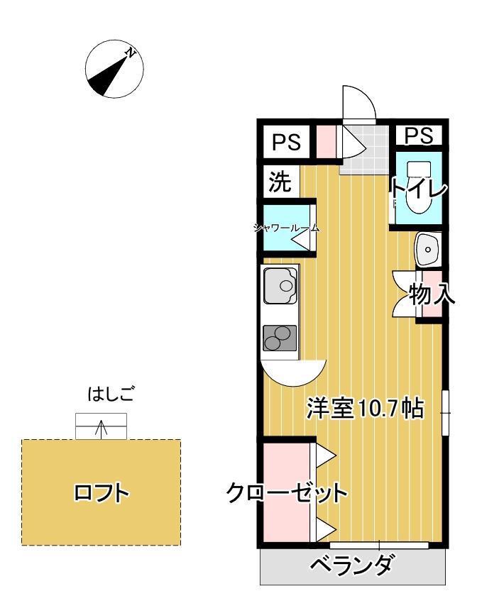 アパートメントK(ワンルーム/2階)の間取り写真