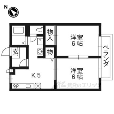 JR東海道本線 草津駅(滋賀) 徒歩7分 2階建 築24年(2DK/1階)の間取り写真