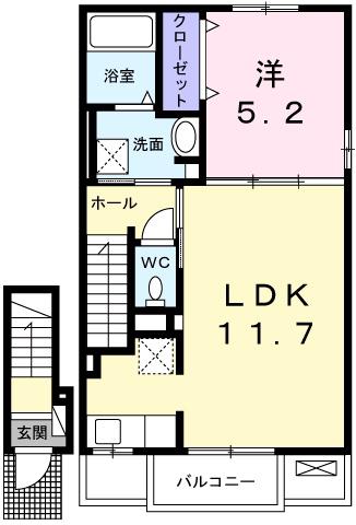 プラシード I・M(1LDK/2階)の間取り写真