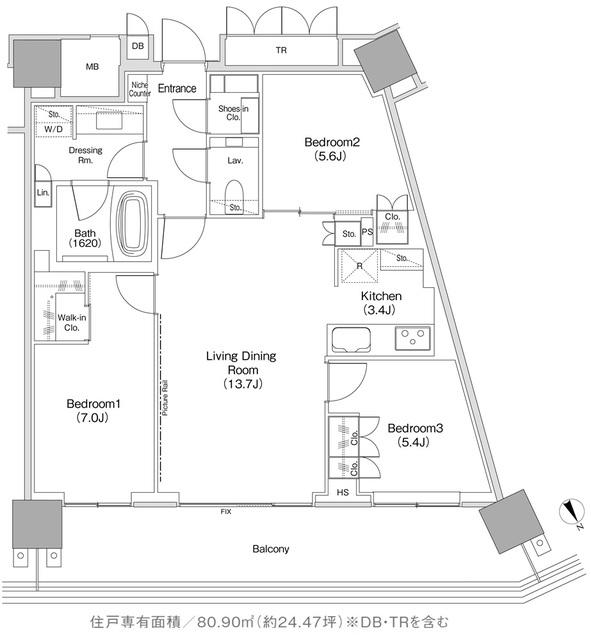 JIYUGAOKA MUSE SQUARE THE RESIDENCE(3LDK/10階)の間取り写真