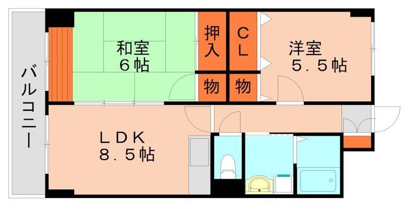 ラ・ベルフォンティーヌ(2LDK/1階)の間取り写真