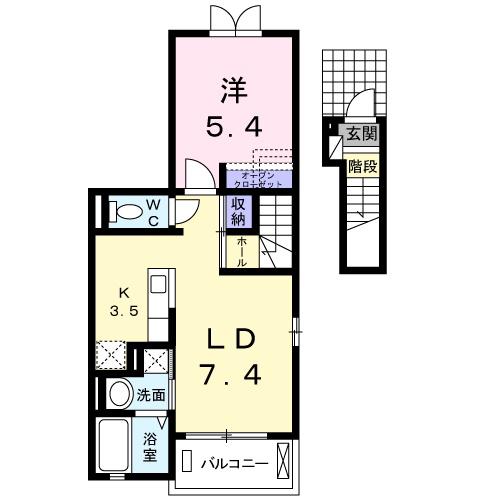 ピュアライフ(1LDK/2階)の間取り写真