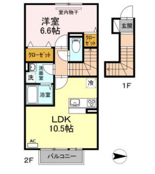 プランタン(1LDK/2階)の間取り写真