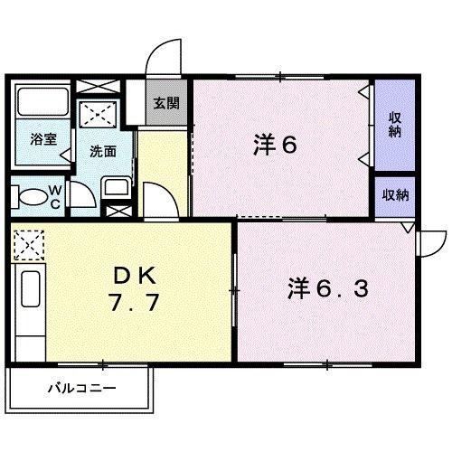 エクセラン別名A(2DK/2階)の間取り写真