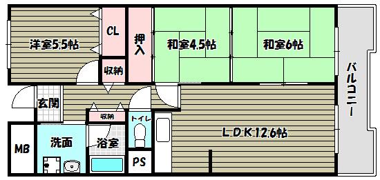 ドミール有住・光明池(3LDK/5階)の間取り写真