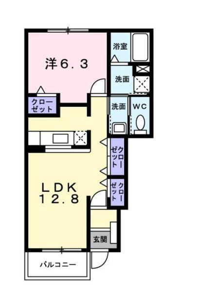 クリスタルローズ A棟(1LDK/1階)の間取り写真