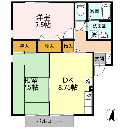 ロイヤルウイング B棟(2DK/2階)の間取り写真