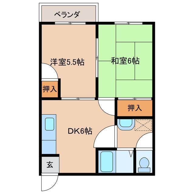 シャルマン花山手(2DK/1階)の間取り写真