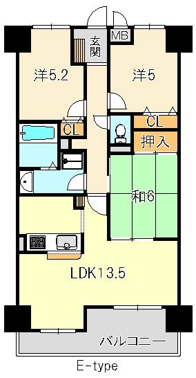 グランフィール大野田(3LDK/5階)の間取り写真