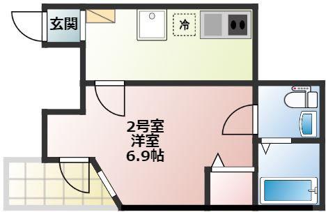 ベイルーム横須賀中央(1K/2階)の間取り写真
