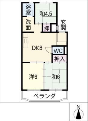 ダイヤマンション(3DK/4階)の間取り写真