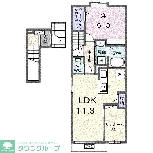 エアリーズ ヴェルデ(1LDK/2階)の間取り写真