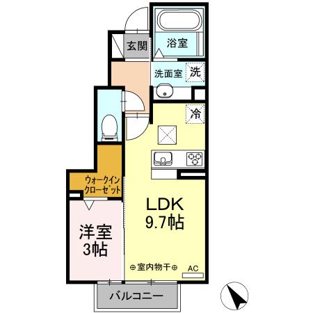 グランフィールド アスカ(1LDK/1階)の間取り写真