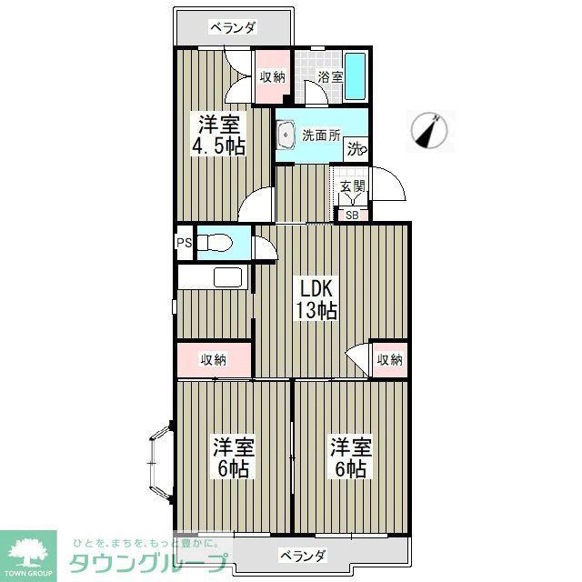 大津ケ丘ハイツ(3SDK/3階)の間取り写真
