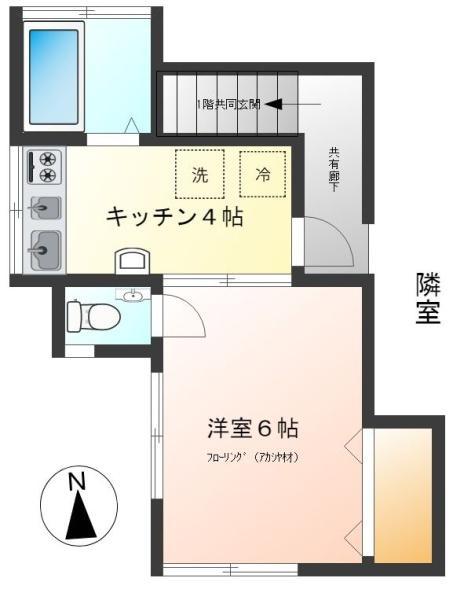 フラットグリー(1K/2階)の間取り写真