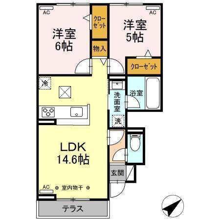 グランペーシュ(2LDK/1階)の間取り写真
