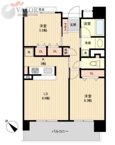 グラディート町田(2LDK/13階)の間取り写真