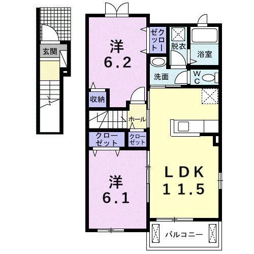リアン ポルト B(2LDK/2階)の間取り写真
