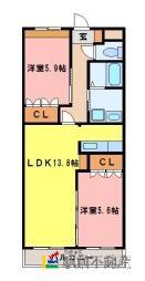 パルティール ヌーヴI(2LDK/1階)の間取り写真