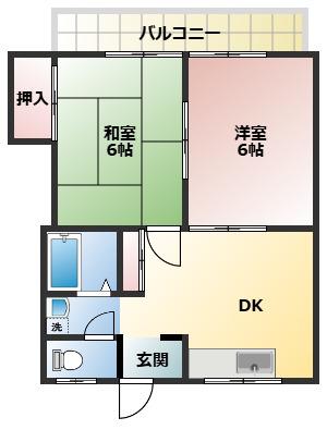 ツウィンハイツ(2DK/2階)の間取り写真