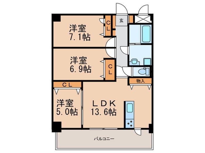 ポワッソンルージュ(3LDK/3階)の間取り写真