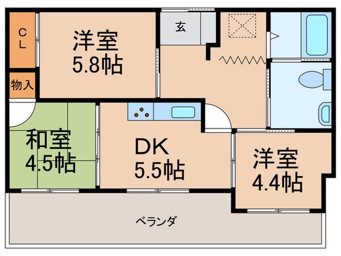アイビーフラッツ(3DK/4階)の間取り写真