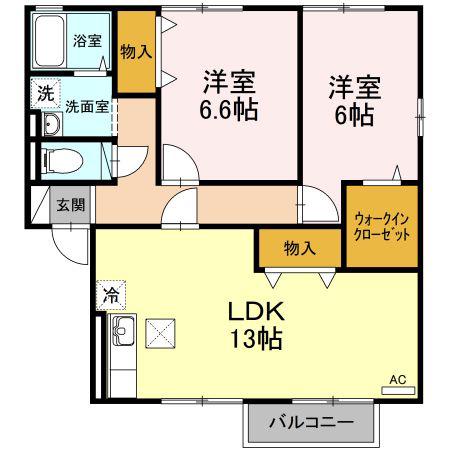ウィルモア旭A・B(2LDK/1階)の間取り写真